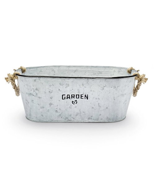 Oval Tin Vase Cover with Rope Handle