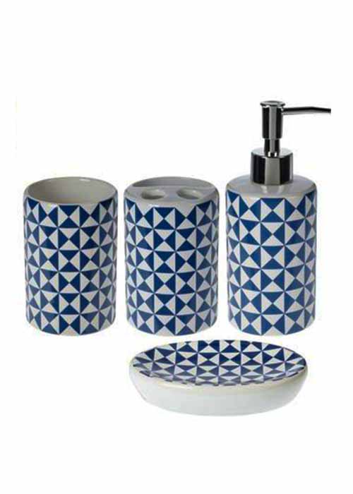 4 Home Modern Ceramic Bathroom Set With Blue Pattern 4 Piece Ace