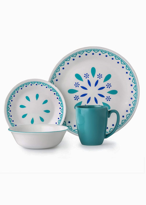 64-1131393-2 Corelle 3320 Santorini Sky 16Pc Dinner Set Blue Turquoise - Image 1