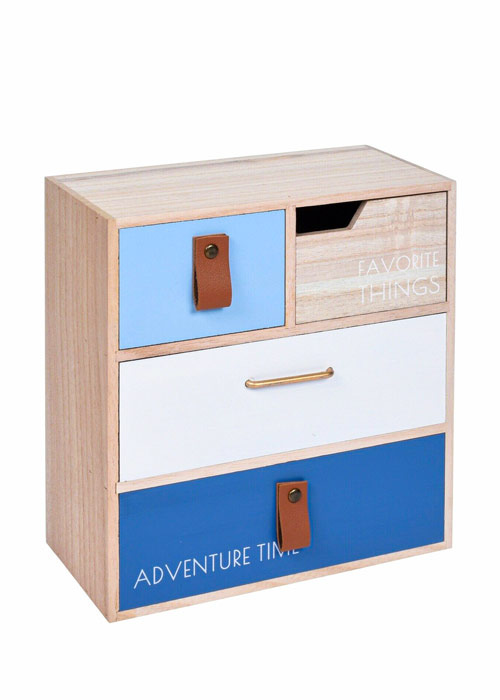 64-BR3000650 Wood Cabinet with 4 Drawers, 21 x 22 x 5 cm, Blue - Image 1