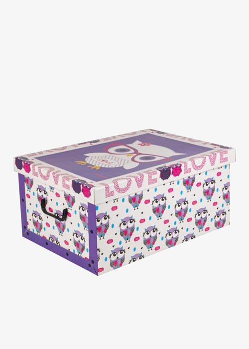 64-M30500360 Cardboard Storage Box With Lids and Handles Owl Design 24 x 37 x 51cm - Image 1