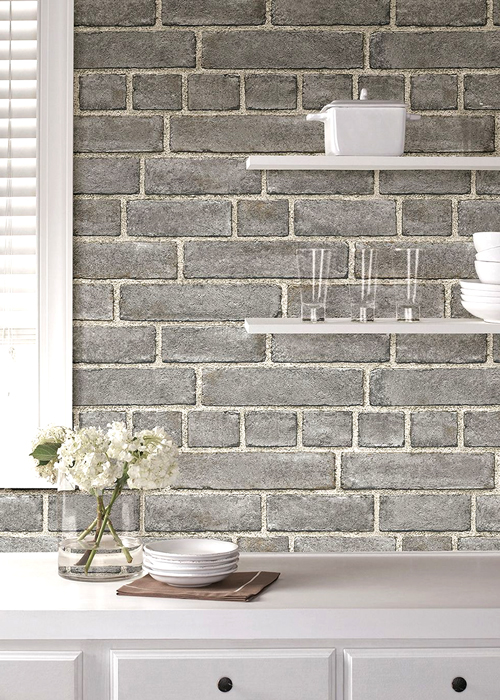 NuWallpaper Grey Brick Façade Peel and Stick Wallpaper 18' x 20.5