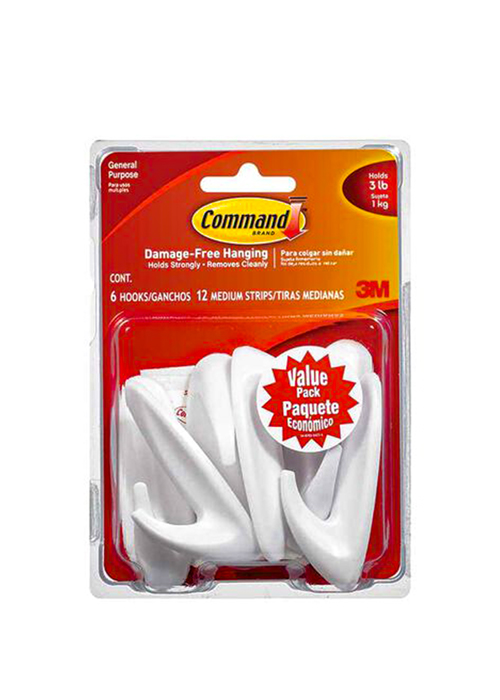 Command Medium Designer Hooks Value Pack, White, 6 Hooks, 12 Strips