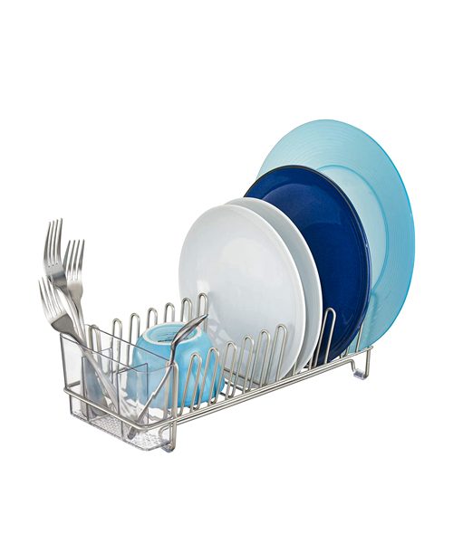 InterDesign Classico Compact Kitchen Dish Drainer Rack, Silver