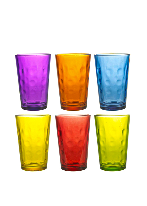 Multi Colored Drinking Glass Set, 6 Pieces, 240 Ml