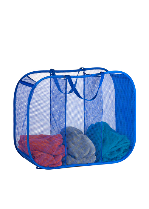 HoneyCanDo Mesh Triple Sorter Laundry Basket, Blue, 30"X11"X24" Ace