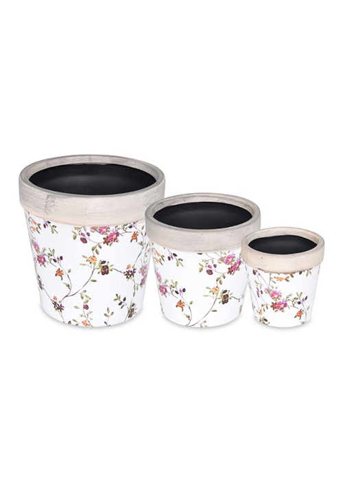 Excellent Houseware Ceramic Flower Pot With Flower Print 16 x 15.8 cm