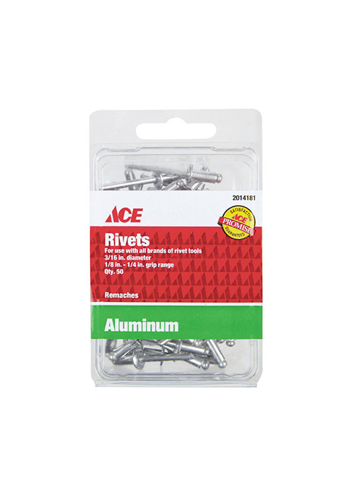 Ace 3/16 in. D X 1/4 in. R Aluminum Rivets Silver 50 Pack Ace