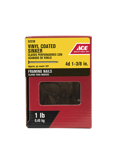 Ace 4D 1-3/8 in. Sinker Vinyl Steel Nail Checkered Head 1 lb