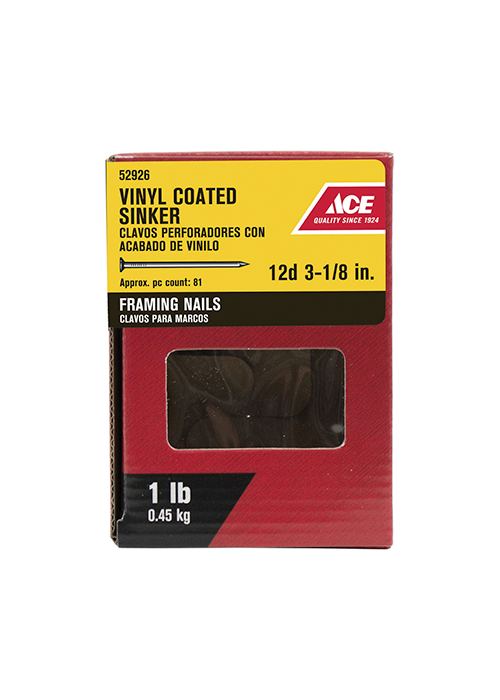 Ace 12D 3-1/8 in. Sinker Vinyl Steel Nail Checkered Head 1 lb Ace 12D 3-1/8 in. Sinker Vinyl Steel Nail Checkered Head 1 lb
