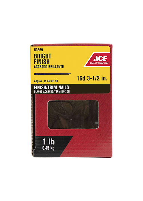 Ace 16D 3-1/2 in. Finishing Bright Steel Nail Countersunk Head 1 lb Ace 16D 3-1/2 in. Finishing Bright Steel Nail Countersunk Head 1 lb
