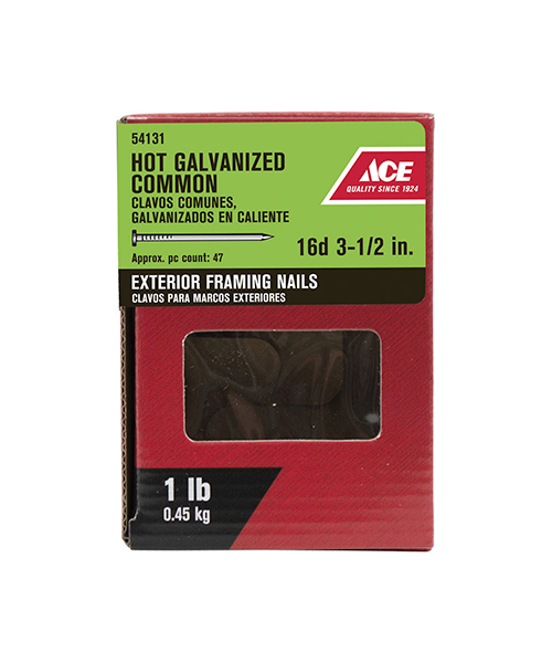 Ace 16D 3-1/2 in. Common Hot-Dipped Galvanized Steel Nail Flat 1 lb